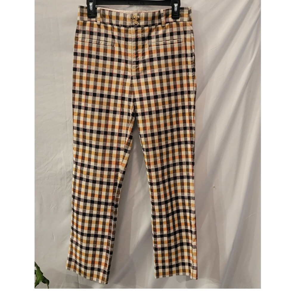 Anthropologie Essential Collection Gingham Plaid Corduroy Pants Size 4